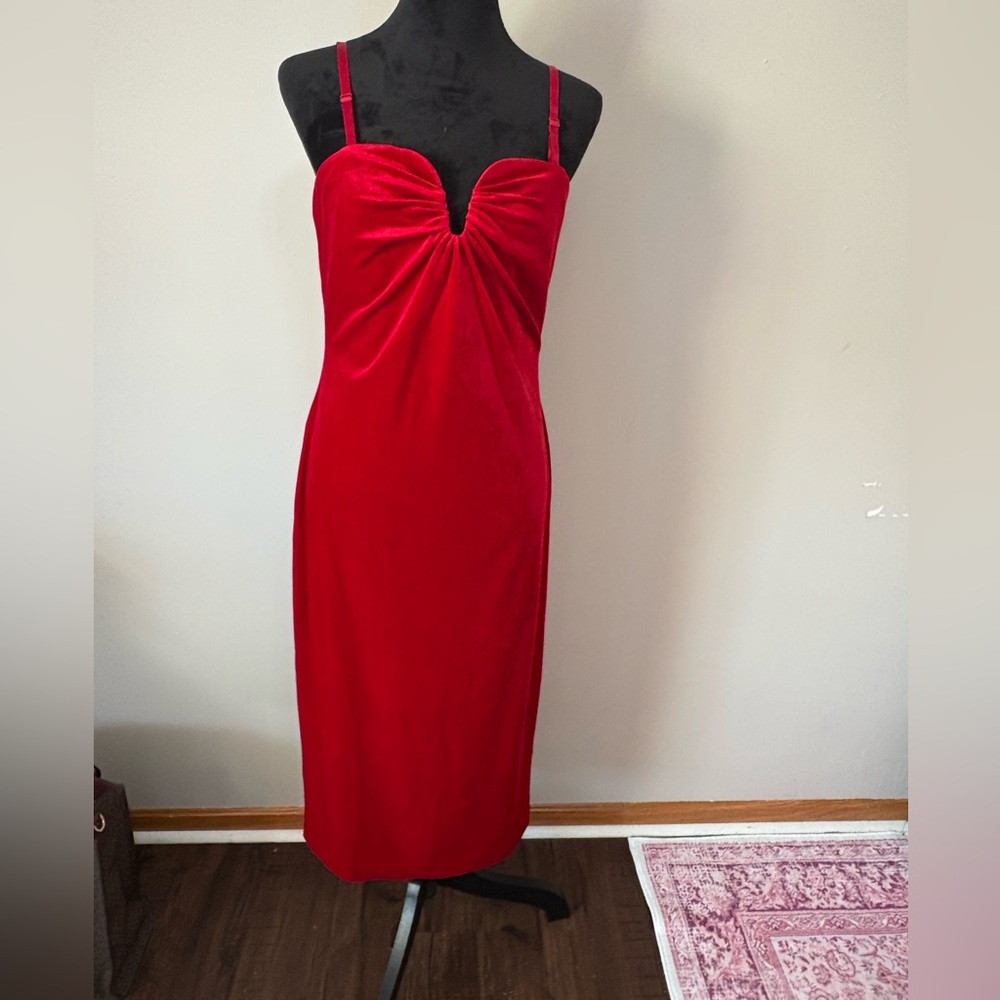 Strapless Dark Red Velvet Midi Dress from WHBM (straps optional*)